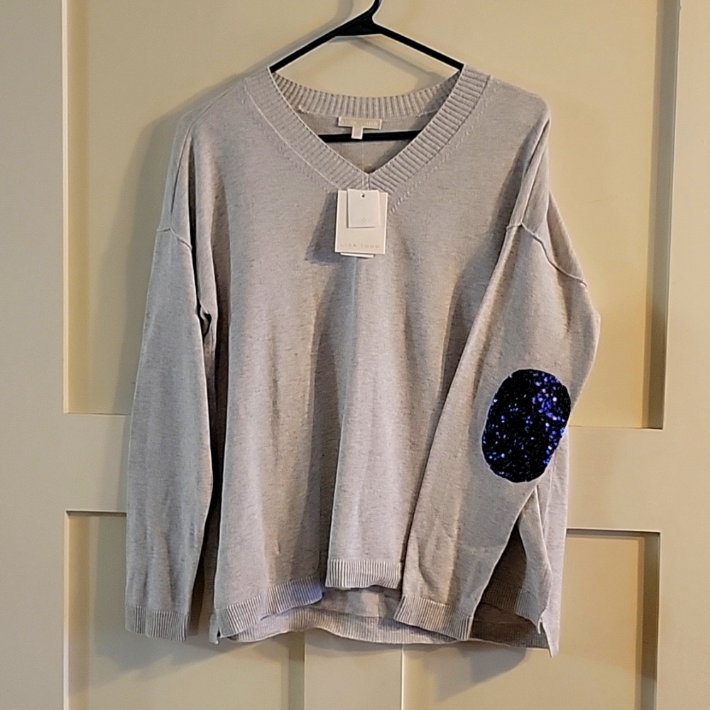 Cotton Sweater with Sequin Elbows